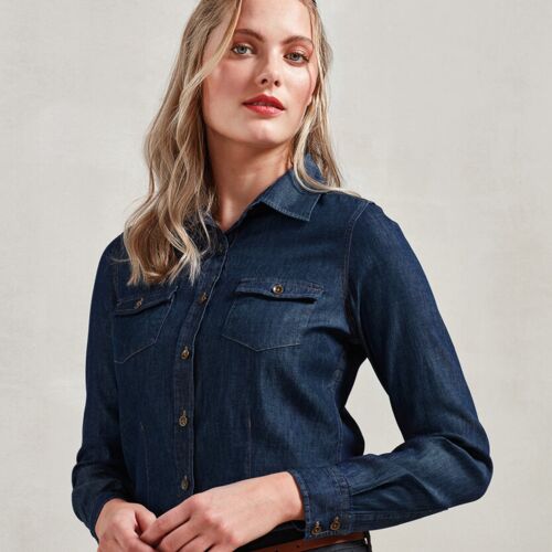 Women's jeans stitch denim shirt Thumbnail
